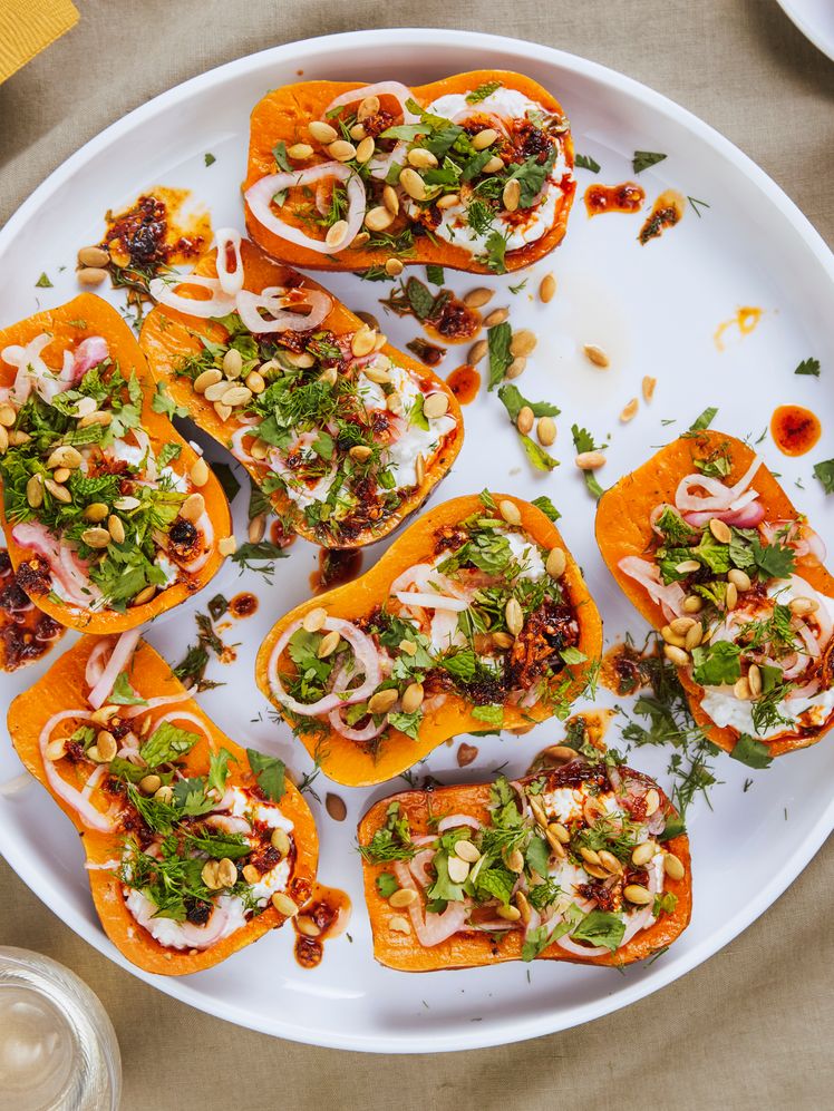 Roasted Honeynut Squash With Cottage Cheese and Chili Crisp